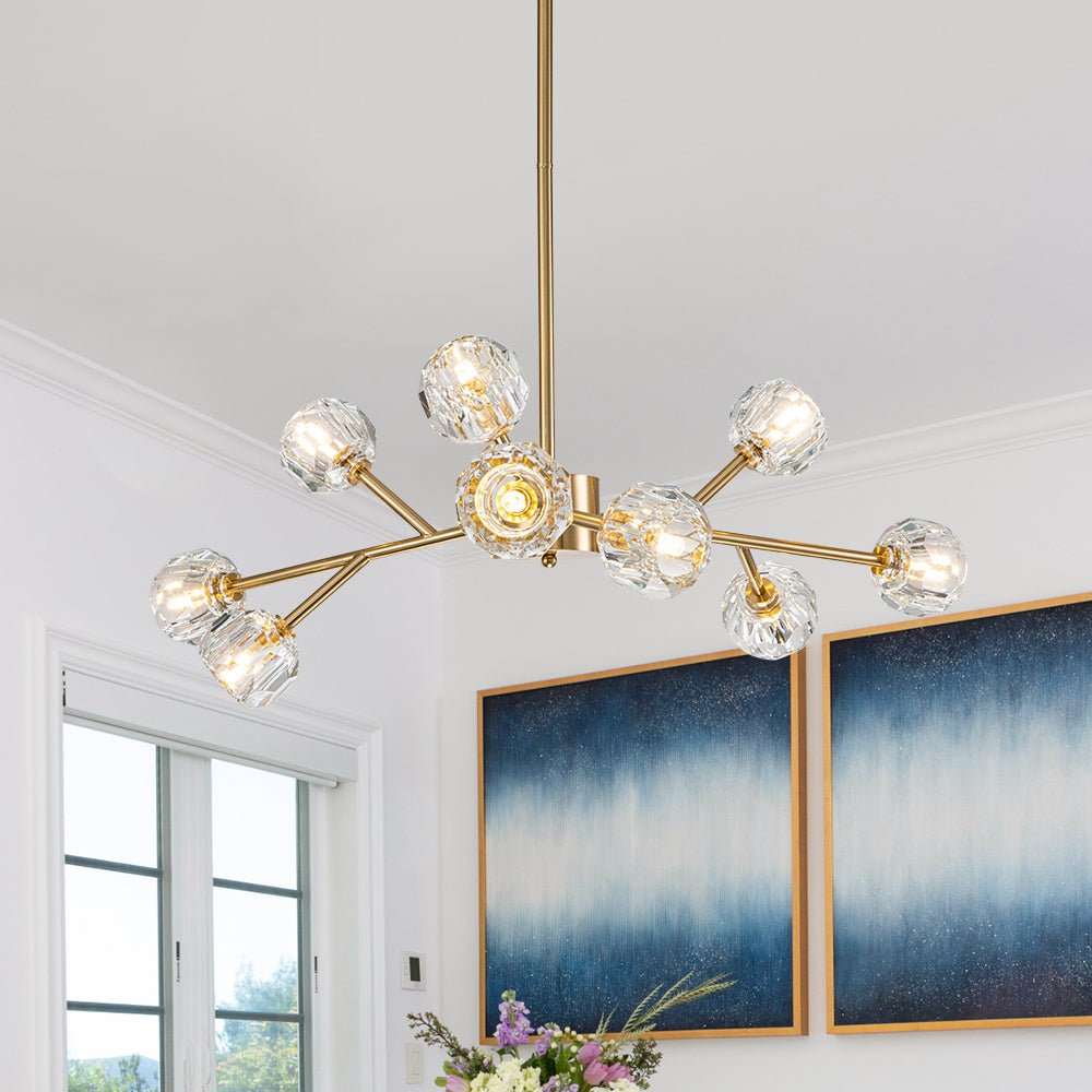 Jarnbruvya Modern Mid-century Sputnik Brass Crystal Chandelier - Lamp Copper