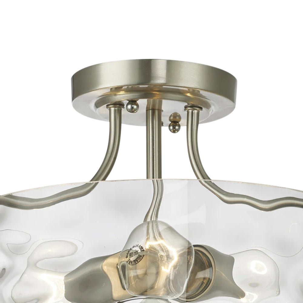 Noreta Modern Nickel Glass Semi Flush Ceiling Light - Lamp Copper