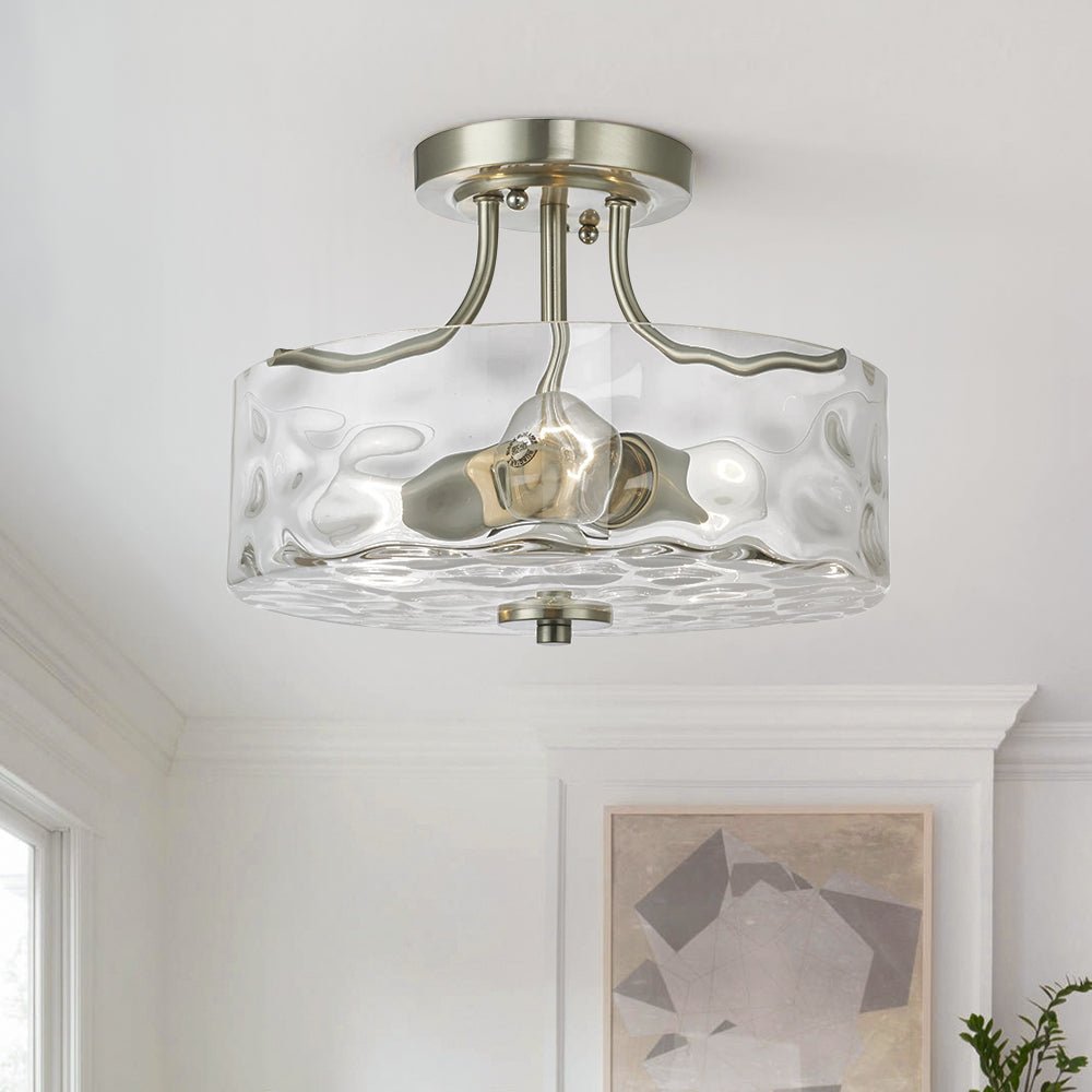 Noreta Modern Nickel Glass Semi Flush Ceiling Light - Lamp Copper
