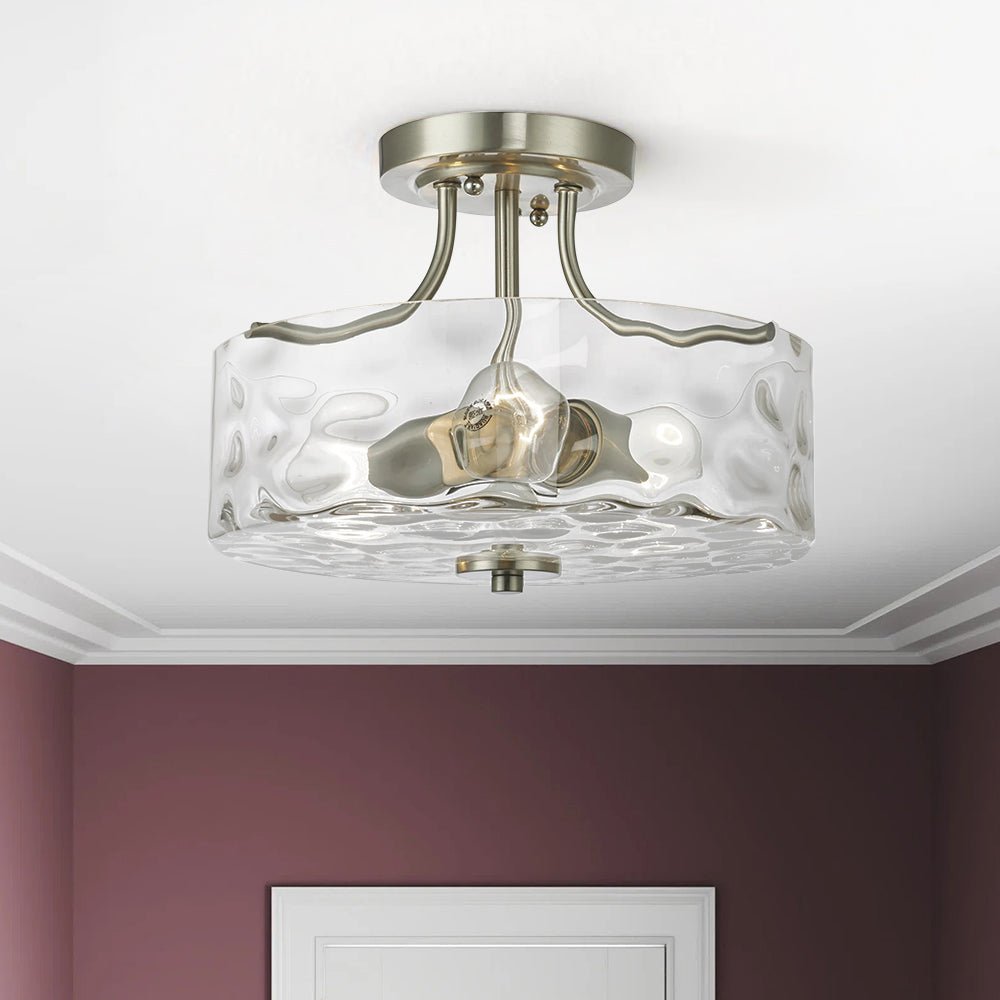 Noreta Modern Nickel Glass Semi Flush Ceiling Light - Lamp Copper