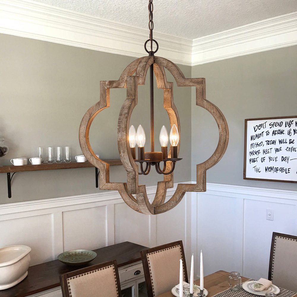 Alvuli Vintage Quatrefoil Wood Chandelier - Lamp Copper