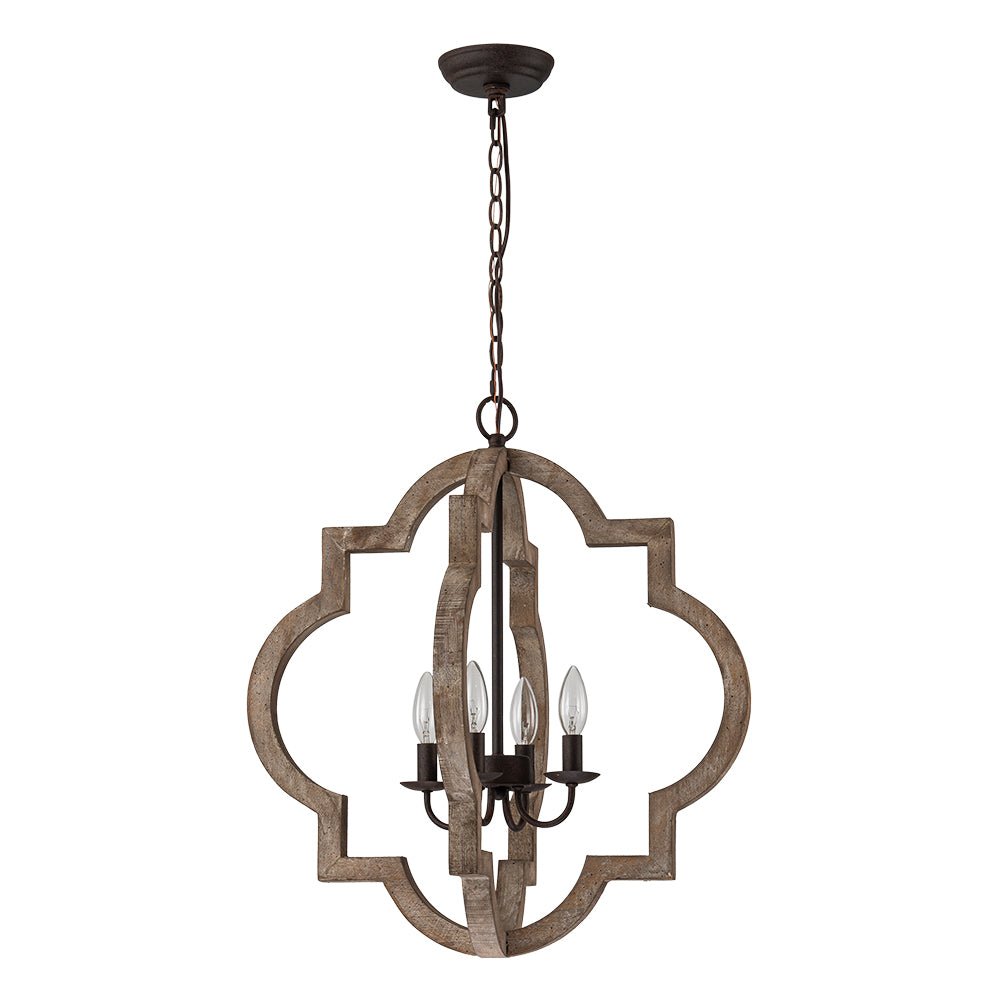 Alvuli Vintage Quatrefoil Wood Chandelier - Lamp Copper