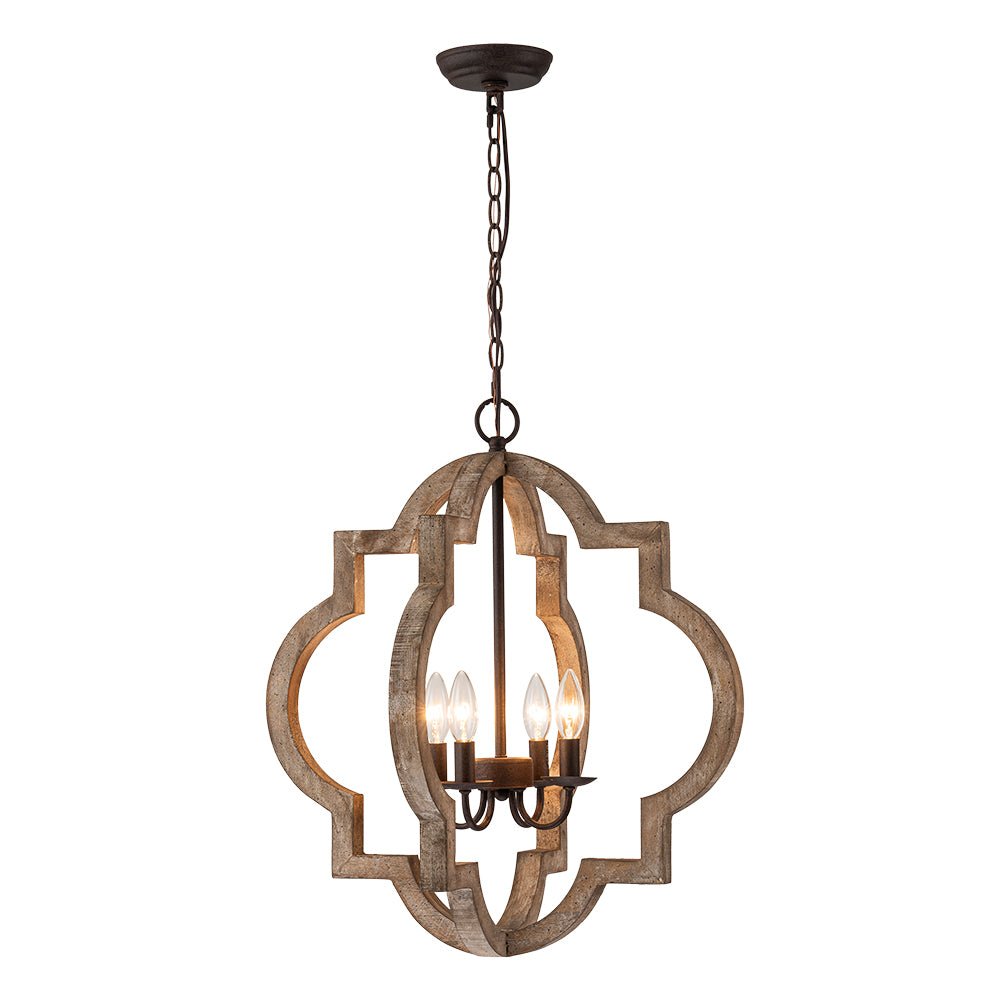 Alvuli Vintage Quatrefoil Wood Chandelier - Lamp Copper