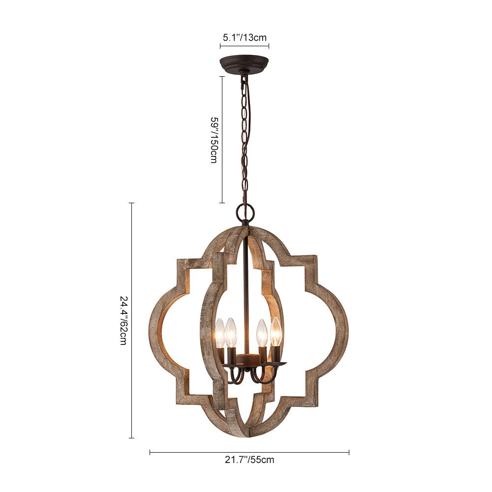 Alvuli Vintage Quatrefoil Wood Chandelier - Lamp Copper
