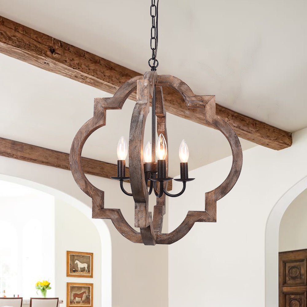 Alvuli Vintage Quatrefoil Wood Chandelier - Lamp Copper