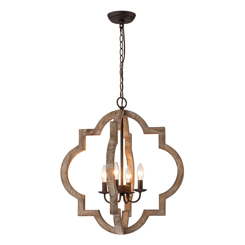 Alvuli Vintage Quatrefoil Wood Chandelier - Lamp Copper