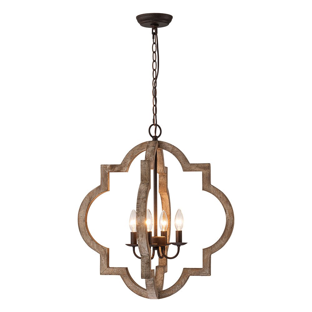 Alvuli Vintage Quatrefoil Wood Chandelier - Lamp Copper