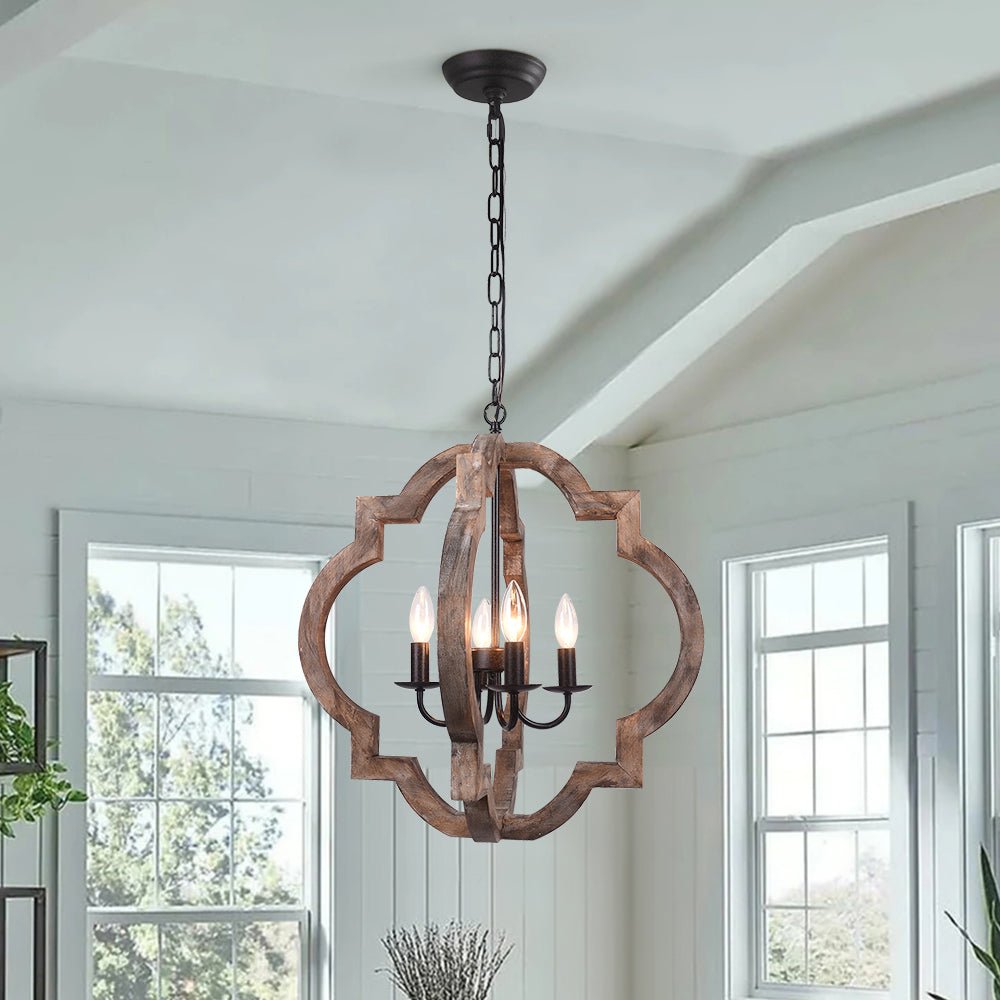 Alvuli Vintage Quatrefoil Wood Chandelier - Lamp Copper