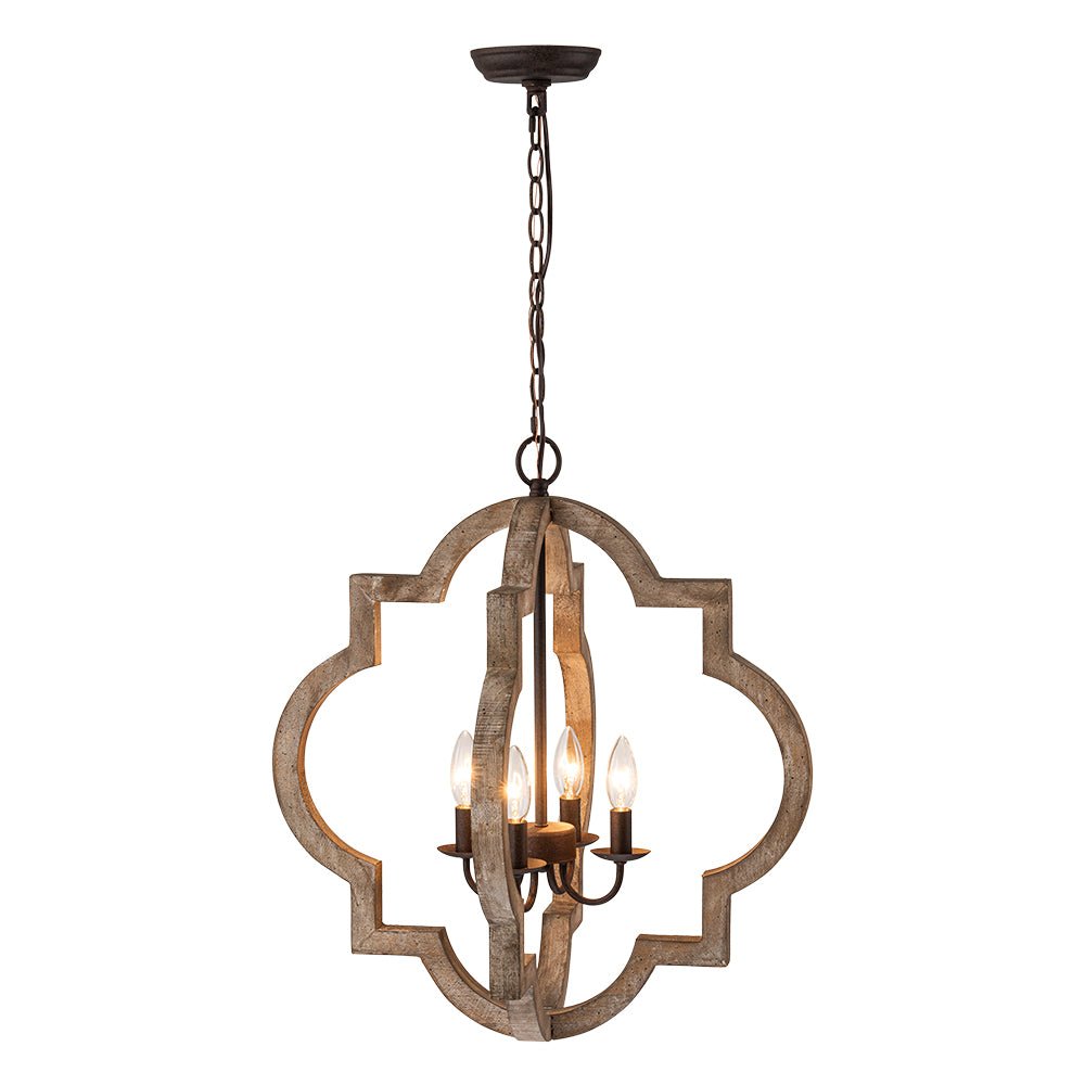 Alvuli Vintage Quatrefoil Wood Chandelier - Lamp Copper