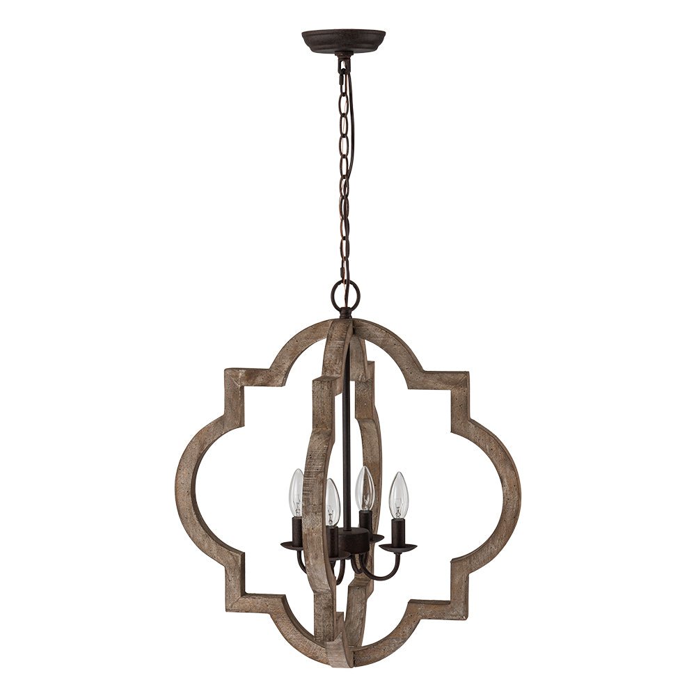 Alvuli Vintage Quatrefoil Wood Chandelier - Lamp Copper