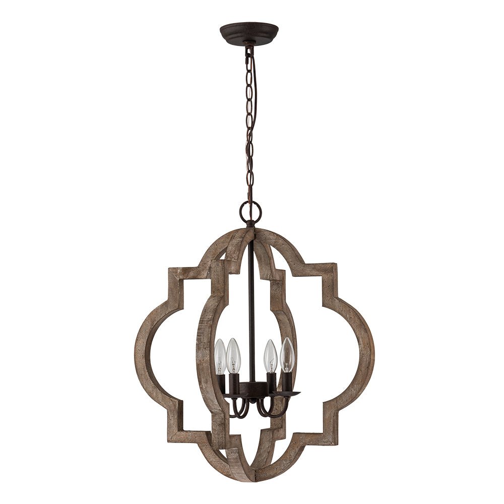Alvuli Vintage Quatrefoil Wood Chandelier - Lamp Copper