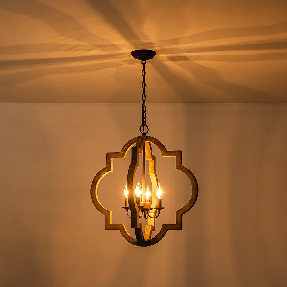 Alvuli Vintage Quatrefoil Wood Chandelier - Lamp Copper