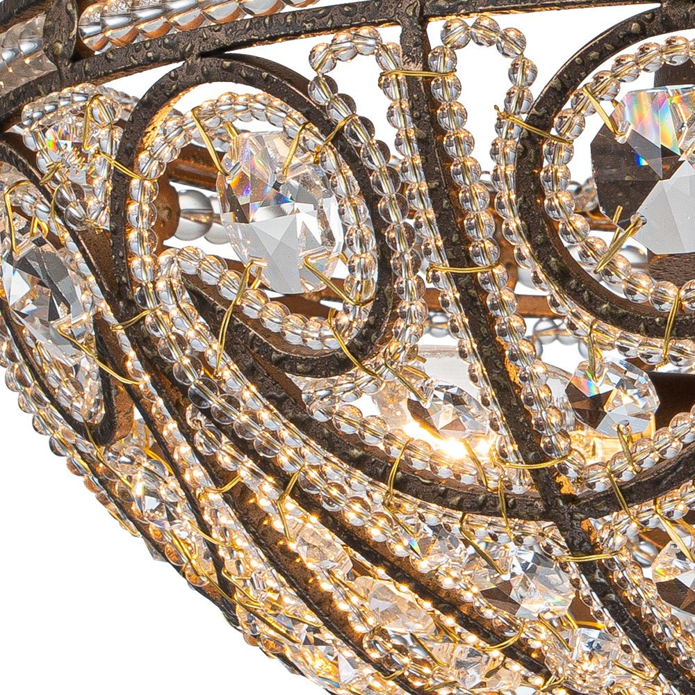Vatnuli Traditional Antique Crystal Semi Flush Light - Lamp Copper
