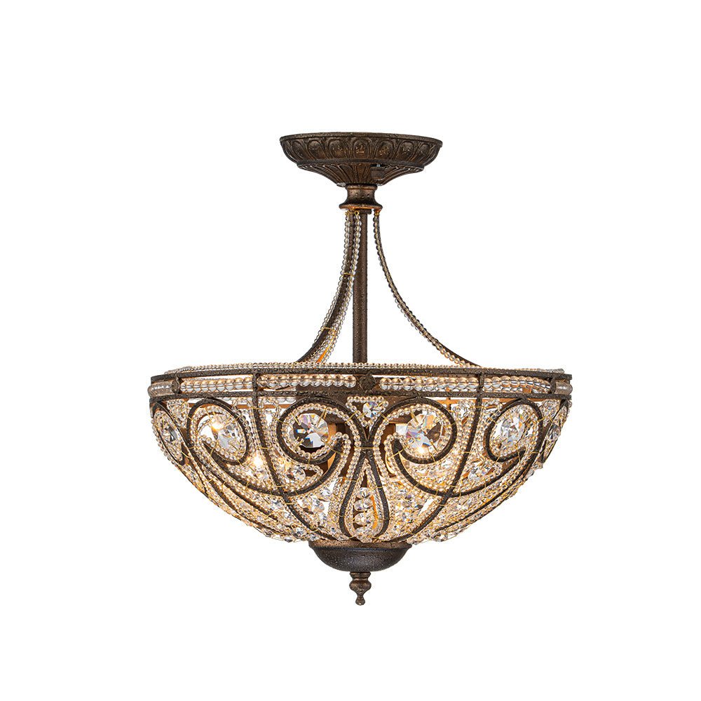Vatnuli Traditional Antique Crystal Semi Flush Light - Lamp Copper
