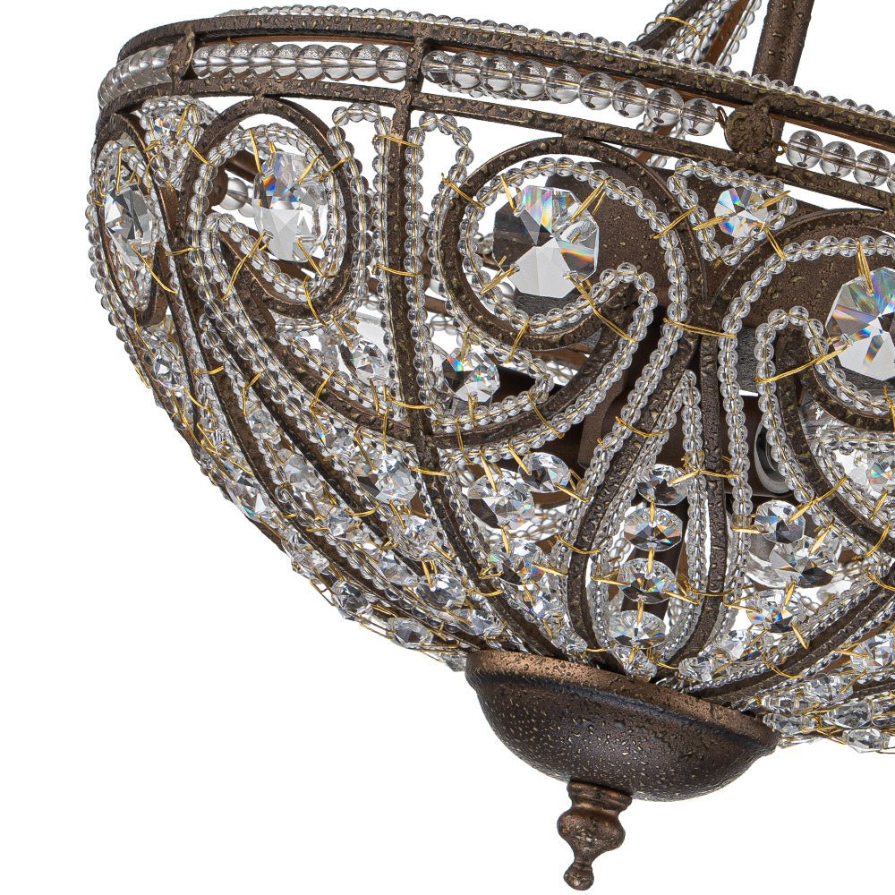 Vatnuli Traditional Antique Crystal Semi Flush Light - Lamp Copper