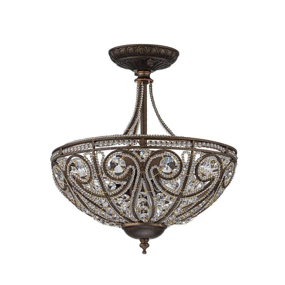 Vatnuli Traditional Antique Crystal Semi Flush Light - Lamp Copper