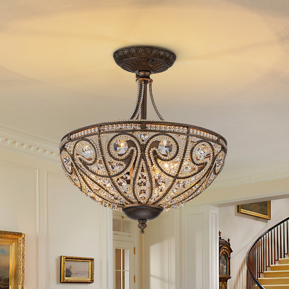 Vatnuli Traditional Antique Crystal Semi Flush Light - Lamp Copper