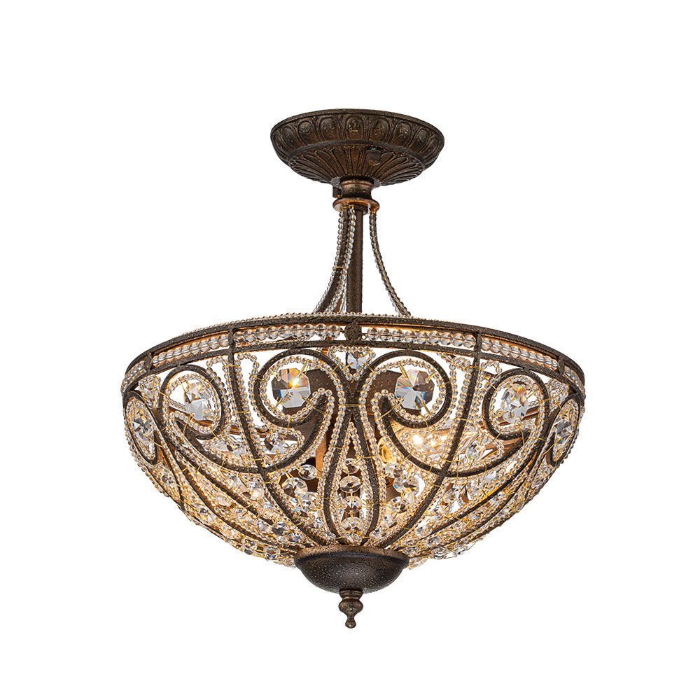 Vatnuli Traditional Antique Crystal Semi Flush Light - Lamp Copper