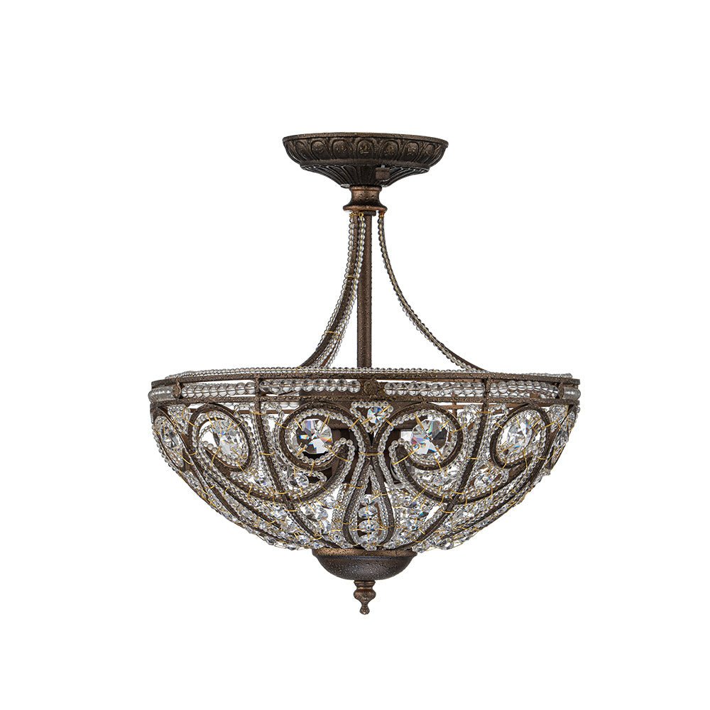 Vatnuli Traditional Antique Crystal Semi Flush Light - Lamp Copper
