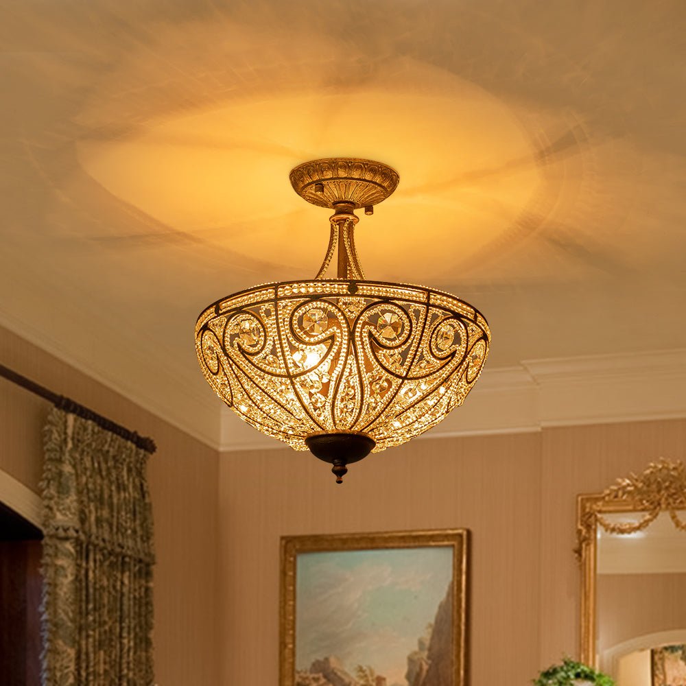Vatnuli Traditional Antique Crystal Semi Flush Light - Lamp Copper