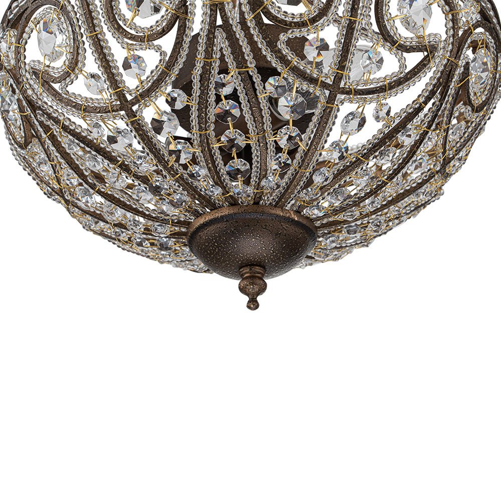 Vatnuli Traditional Antique Crystal Semi Flush Light - Lamp Copper