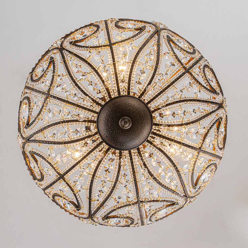 Vatnuli Traditional Antique Crystal Semi Flush Light - Lamp Copper