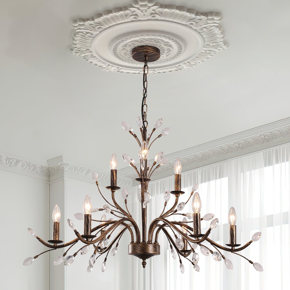 Jorne Vintage Antique Floral Crystal Chandelier - Lamp Copper