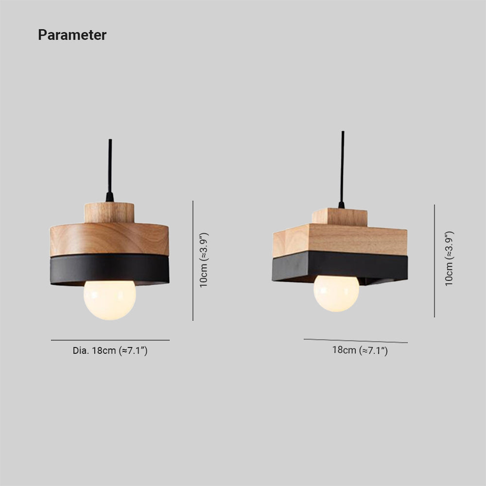 Aria Minimalist Black & White Wood Geometric Pendant Light - Lamp Copper