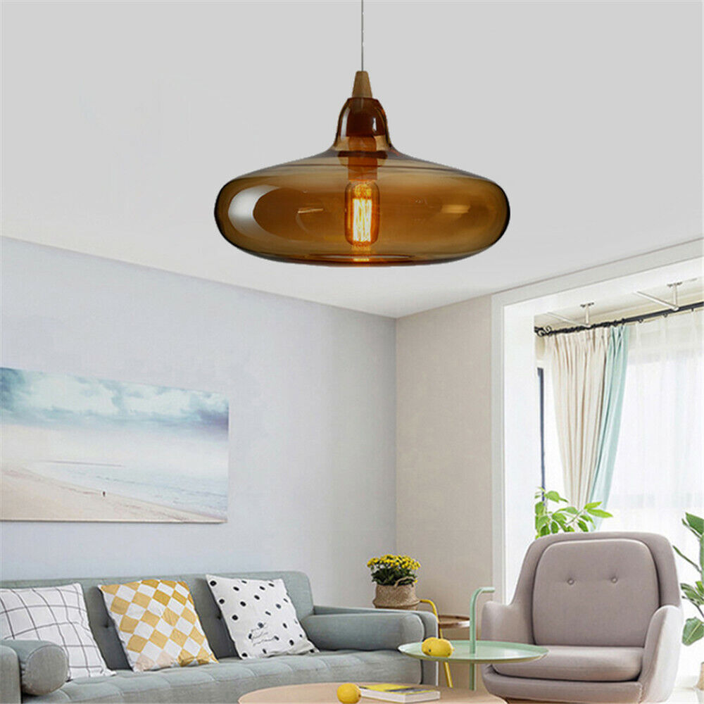 June Amber Glass Pendant Light - Lamp Copper