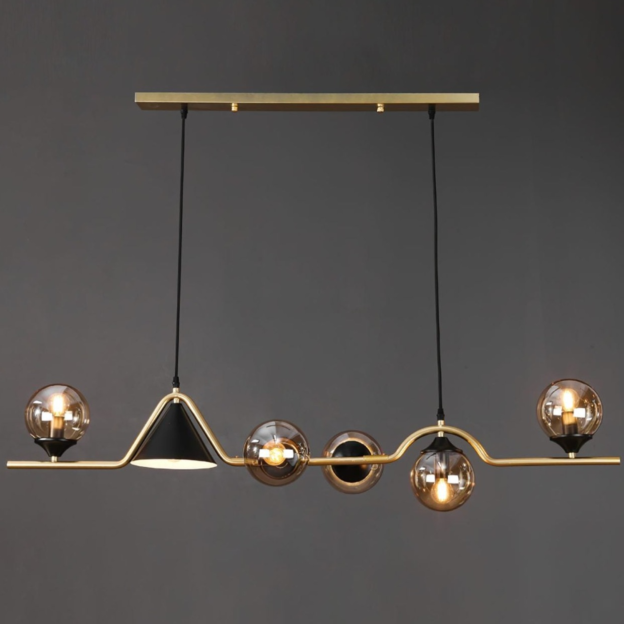 Arisha Modern LED Pendant Light Black/Gold Glass Living Room/Bedroom - Lamp Copper