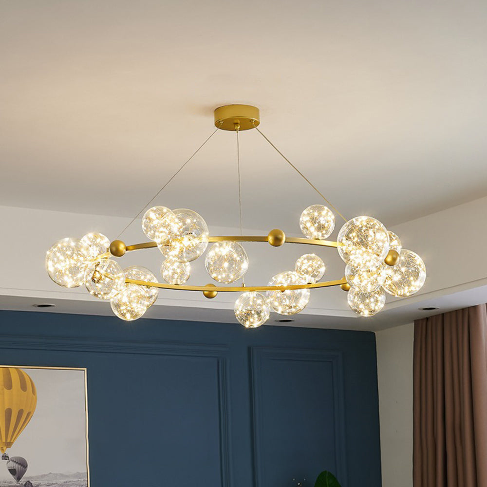 Valentina Art Deco Luminous Sphere Cluster Glass Pendant Light - Lamp Copper
