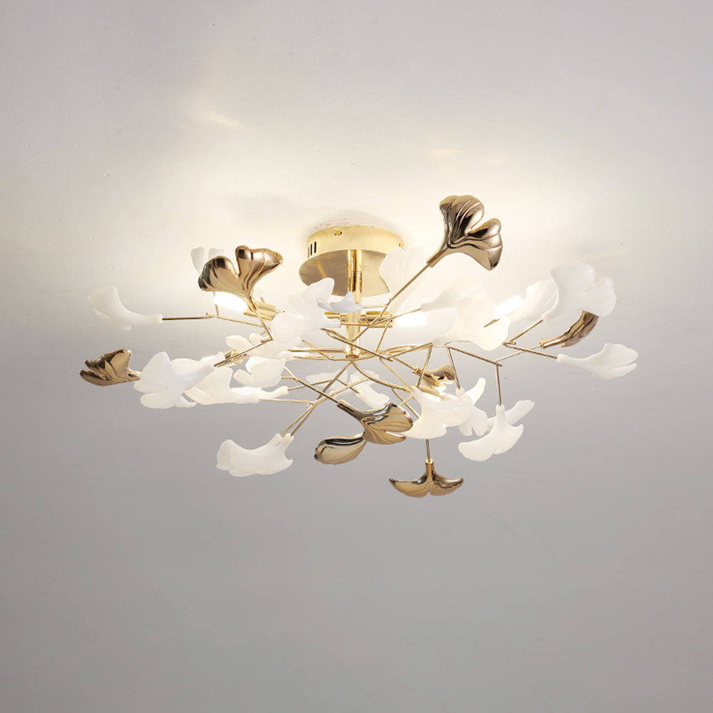 Olivia Elegant Leaf Ceramic/Metal Flush Mount Ceiling Light, Gold - Lamp Copper