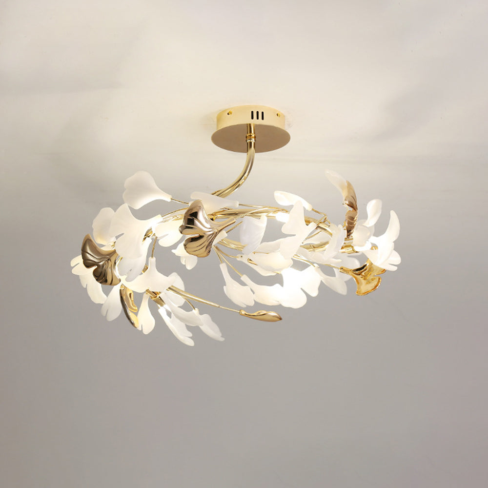 Olivia Elegant Leaf Ceramic/Metal Flush Mount Ceiling Light, Gold - Lamp Copper