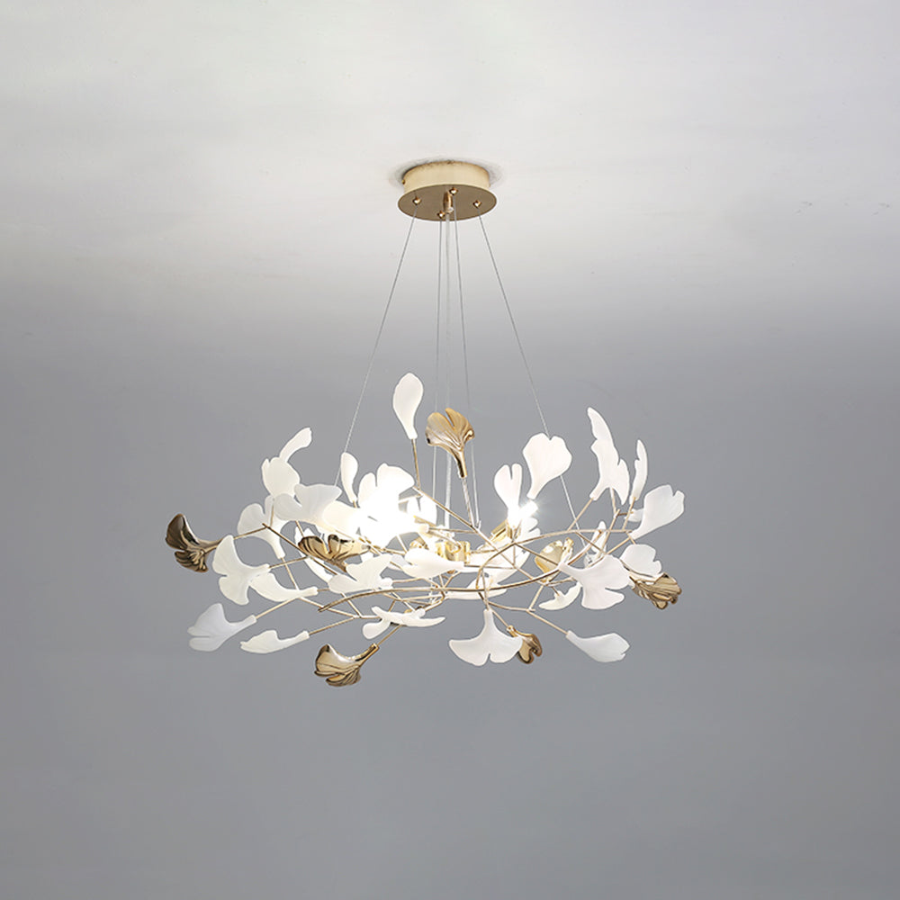Olivia Ginkgo Leaf Modern Petal Shaped Metal Chandelier, Gold - Lamp Copper