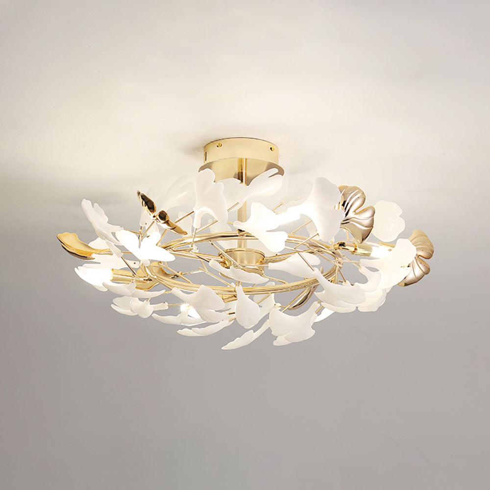 Olivia Elegant Leaf Ceramic/Metal Flush Mount Ceiling Light, Gold - Lamp Copper