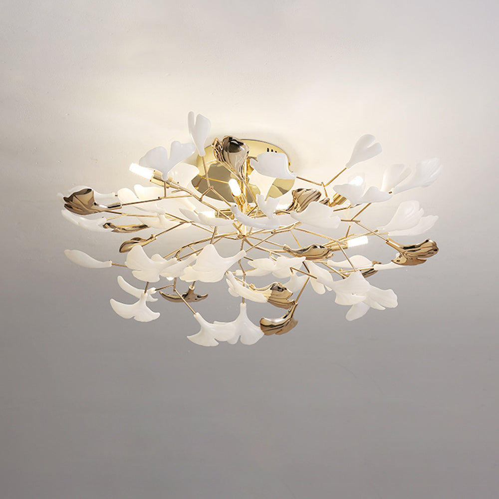 Olivia Elegant Leaf Ceramic/Metal Flush Mount Ceiling Light, Gold - Lamp Copper