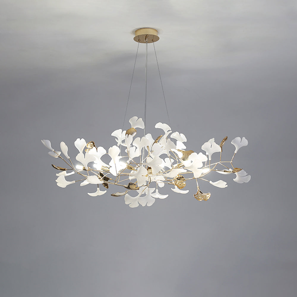 Olivia Ginkgo Leaf Modern Petal Shaped Metal Chandelier, Gold - Lamp Copper