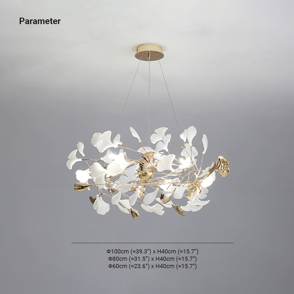 Olivia Ginkgo Leaf Modern Petal Shaped Metal Chandelier, Gold - Lamp Copper