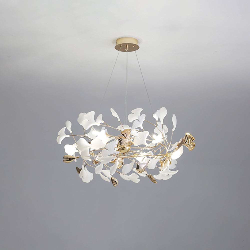 Olivia Ginkgo Leaf Modern Petal Shaped Metal Chandelier, Gold - Lamp Copper