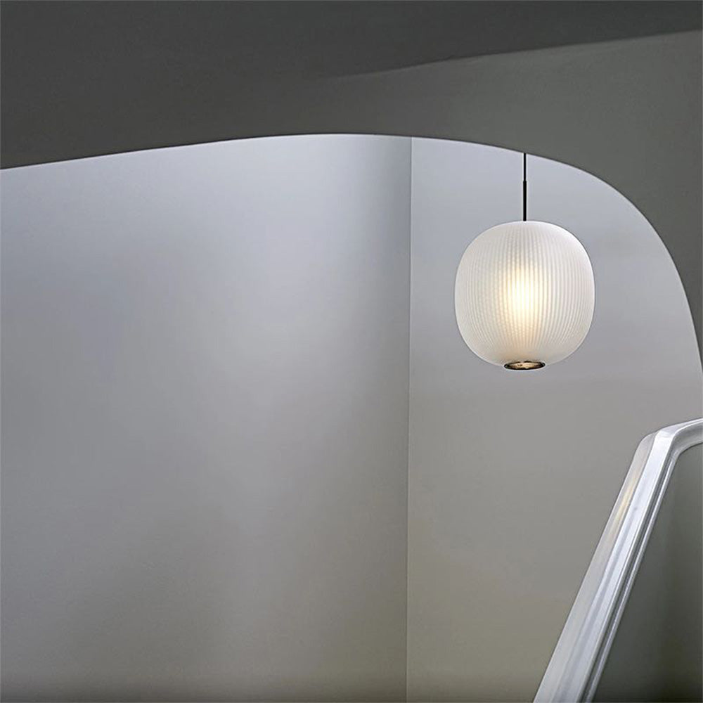 Valentina Frosted Glass Cylinder Pendant Light, Sandy White/Grey, Metal/Glass - Lamp Copper