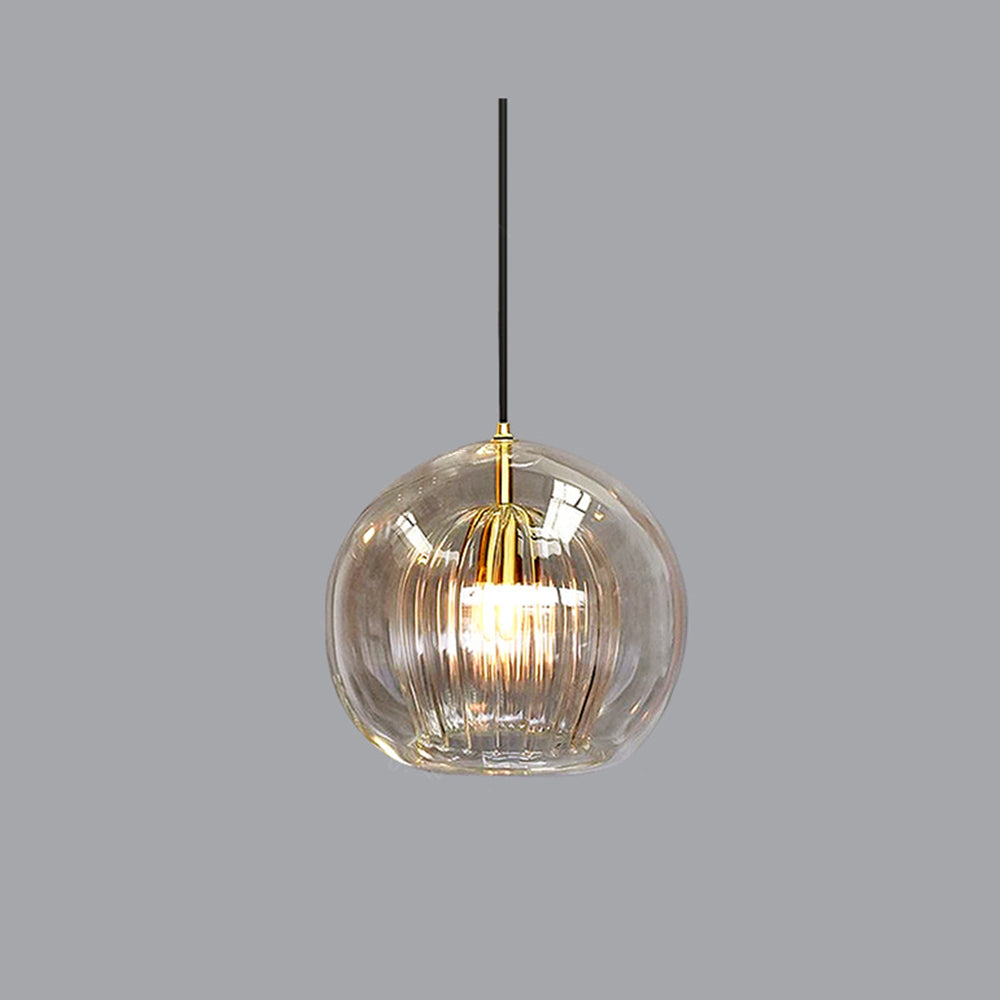 June Glass Globe Pendant Light Clear &Amber - Lamp Copper