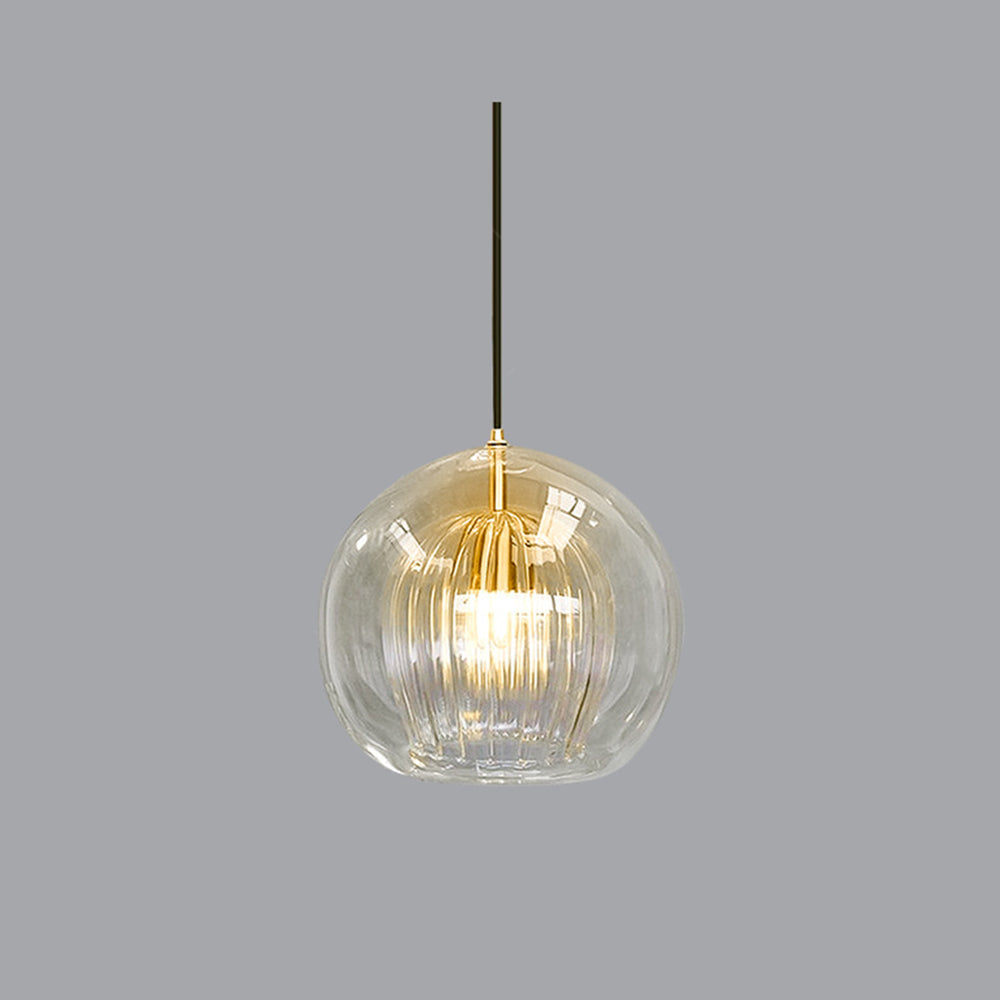 June Glass Globe Pendant Light Clear &Amber - Lamp Copper