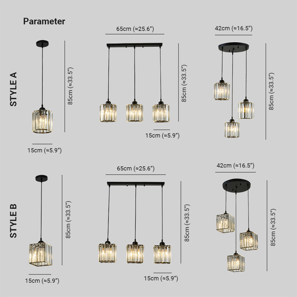 Vina Modern Cluster Cylinder Glass Pendant Light, Black/Gold - Lamp Copper