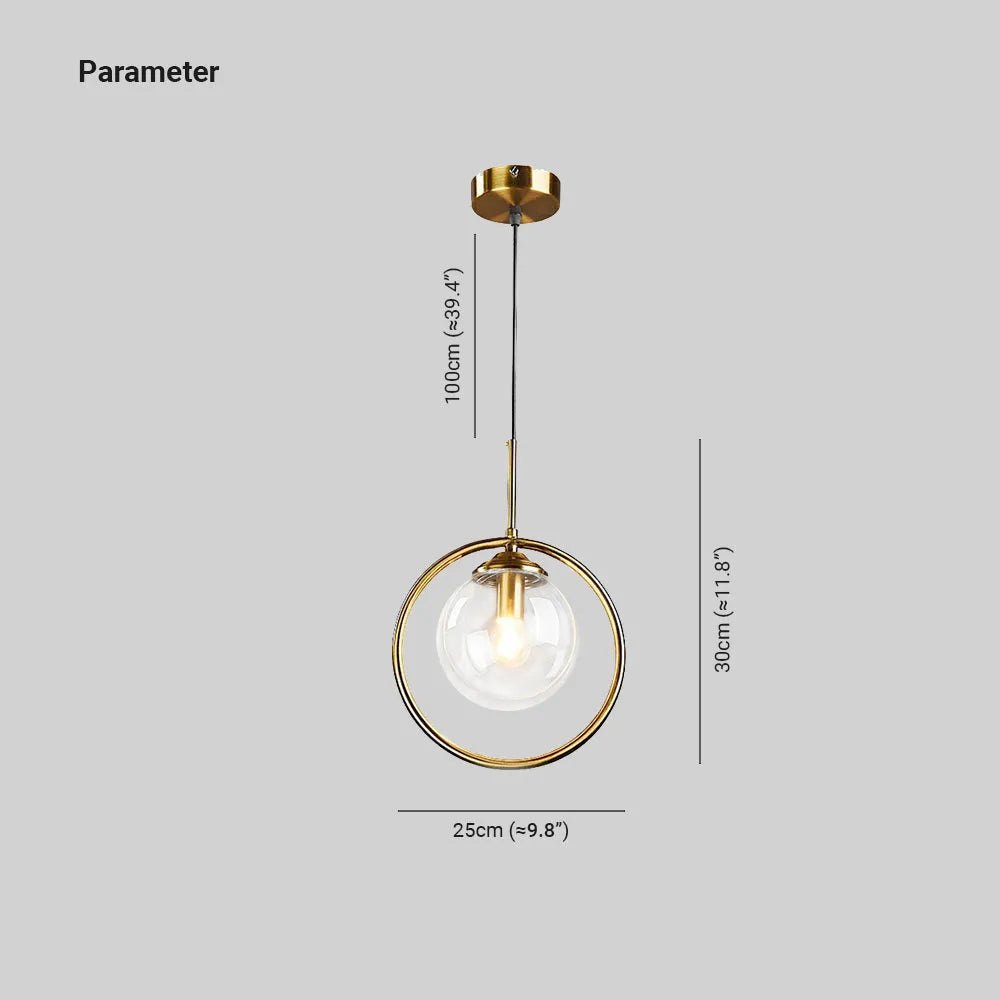 Zoey Glass Pendant Light with a Metal Ring - Lamp Copper